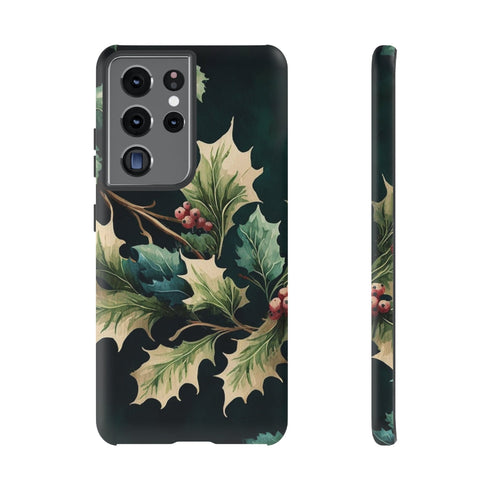 Dark Green Festive Holly in Watercolor - Impact Resistant Phone Case Samsung Galaxy S21 Ultra Matte